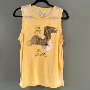 Chaser Yellow Graphic Eagle Sleeveless Burnout Tank Top Sz M